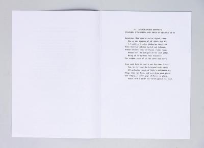 Michalis Pichler, 1111 RISOGRAPHED SONNETS, STAPLED, NUMBERED AND SOLD IN CHUNKS OF 11 (Paris: ed. Christophe Daviet-Thery, 2013).