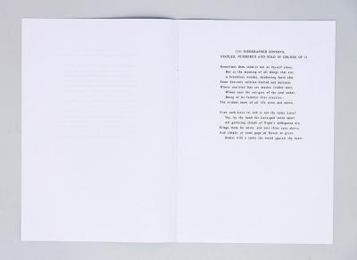 Michalis Pichler, 1111 RISOGRAPHED SONNETS, STAPLED, NUMBERED AND SOLD IN CHUNKS OF 11 (Paris: ed. Christophe Daviet-Thery, 2013).